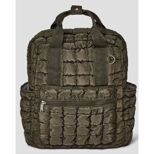Wild Fable Olive Green Quilted Mini Backpack With Adjustable Shoulder Straps & F